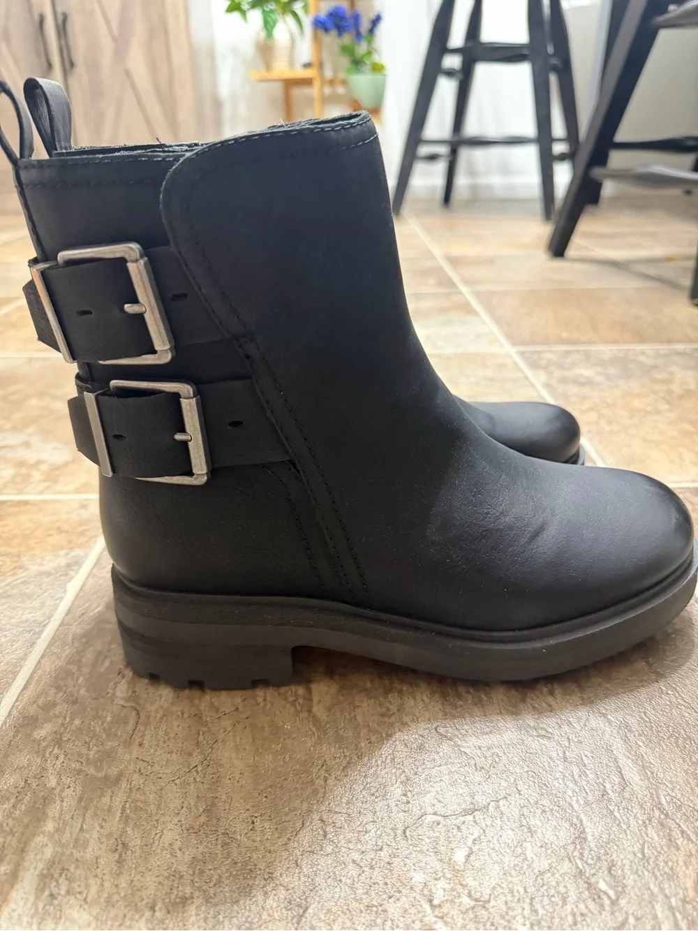 Lucky Brand Black Leather Ankle Buckle Boots Never Worn